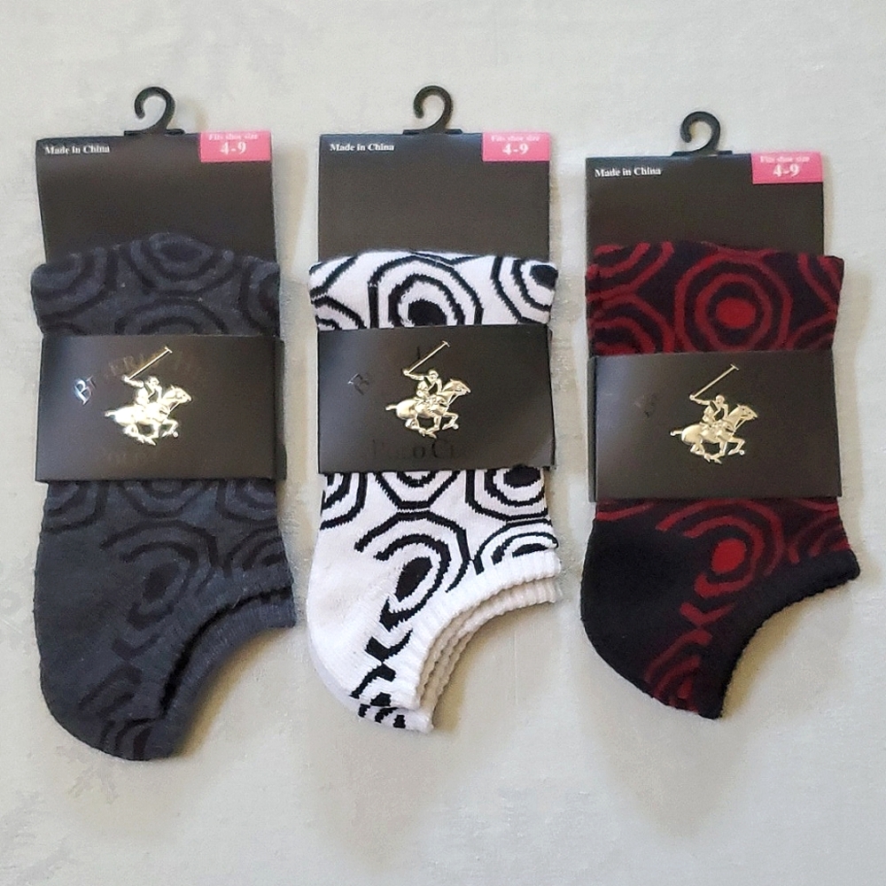NIP New Beverly Hill Polo Club Lot of (3) Pairs Socks (Shoe Size 4 - 9)